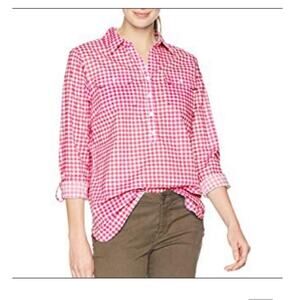 J.CREW Boy Fit Popover Hot Pink Gingham 100% Cotton M